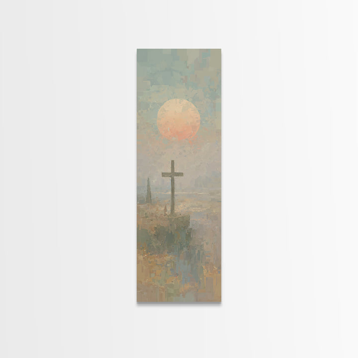 Cross Of Dawn, Framed Canvas Print, Narrow Art, Christian Wall Art, Abstract Christian Art, Christian Art Canvas, Modern Christian Art, Chr