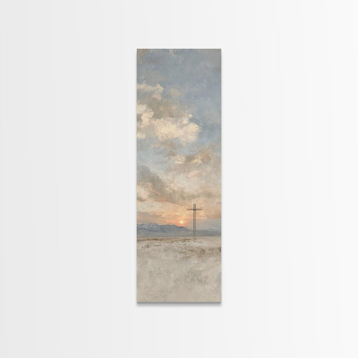 Desert Morning Cross | Framed Canvas Print | Tall Skinny Art Print | Christian Wall Art | Christian Art Canvas | Subtle Christian Art | Chr