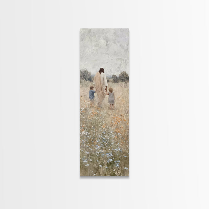 The Meadow Shepherd's Peace - Framed Canvas Print - Tall Narrow Wall Art - Christian Wall Art - Jesus Painting - Christian Art Canvas