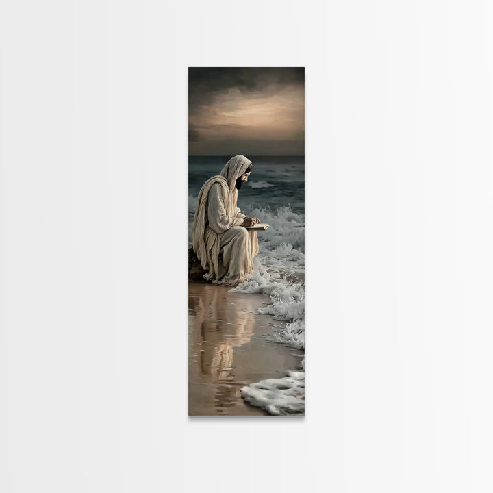 Shoreline Reverence - Framed Canvas Print - Tall Narrow Wall Art - Christian Wall Art - Jesus Painting - Modern Christian Art - Christian A