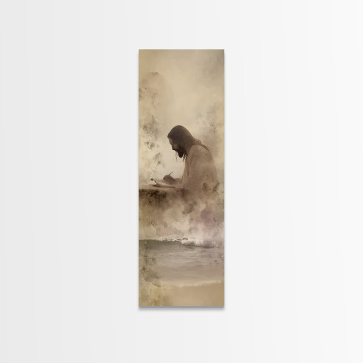 Waves Of Mercy - Framed Canvas Print - Tall Skinny Art Print - Jesus Painting - Christian Art Canvas - Christian Wall Art - Christian Art