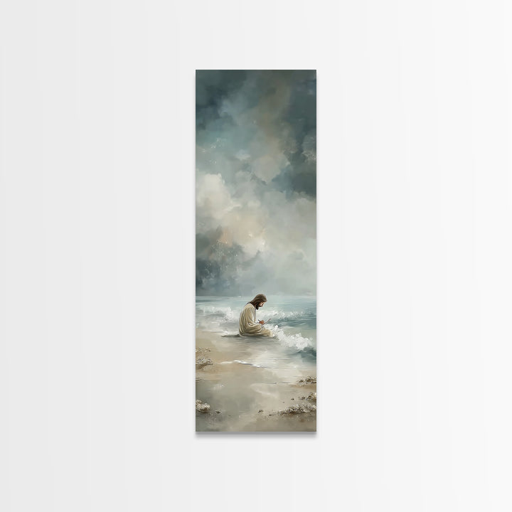 Quiet Shore Prayer - Framed Canvas Print - Skinny Art - Jesus Painting - Christian Art Canvas - Christian Christmas Art - Christian Art