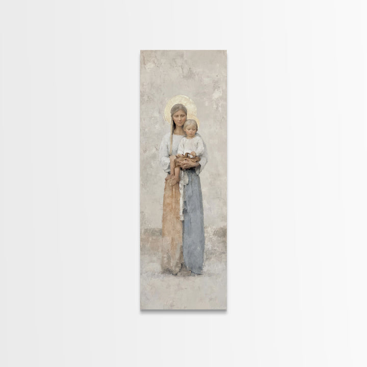 Gentle Mother Light - Framed Canvas Print - Tall Skinny Art Print - Christian Christmas Art - Christian Art Canvas - Christian Wall Art
