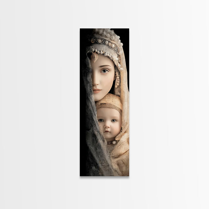 Motherly Grace | Framed Canvas Print | Tall Narrow Wall Art | Christian Wall Art | Christian Art Canvas | Mary And Jesus Painting