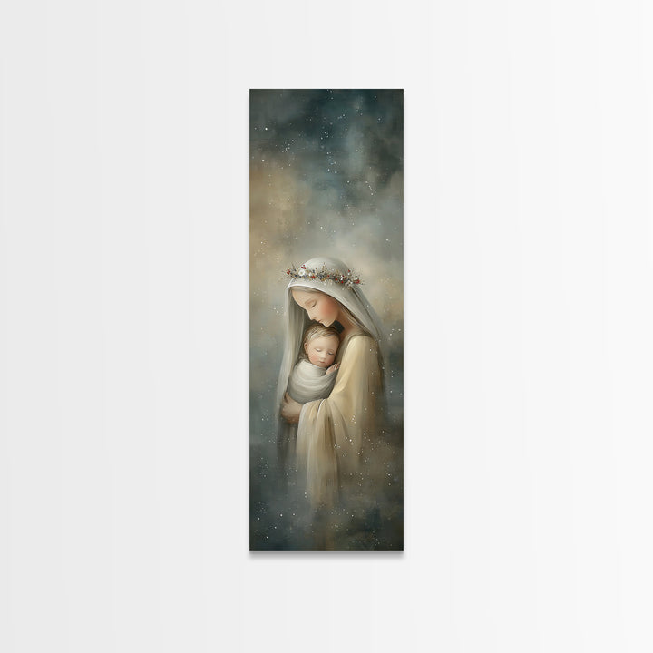 Starry Night Mercy | Framed Canvas Print | Tall Skinny Art Print | Christian Art Canvas | Christian Wall Art | Christian Christmas Art