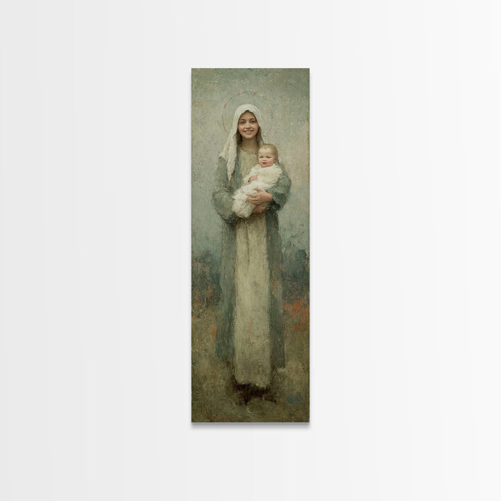Gentle Embrace Light | Framed Canvas Print | Skinny Art | Christian Art Canvas | Christian Wall Art | Christian Christmas Art | Jesus Art