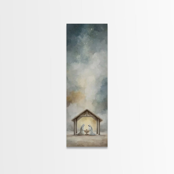 Guiding Star Night – Framed Canvas Print – Narrow Art – Christian Christmas Art – Christmas Art – Christian Wall Art – Christian Decor