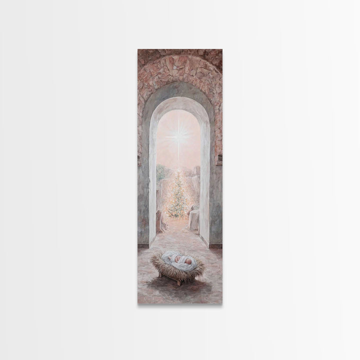 Holy Child Dawn – Framed Canvas Print – Tall Narrow Wall Art – Christian Christmas Art – Christian Art Canvas – Christian Wall Art – Christ