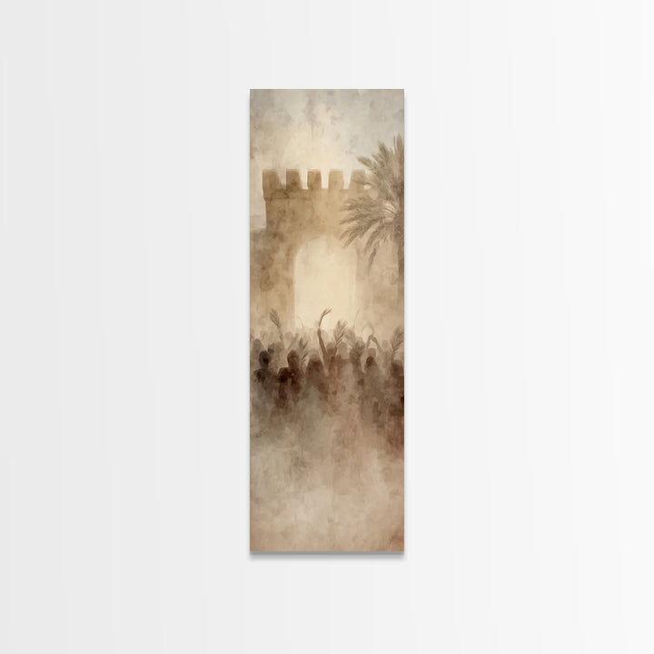 Jerusalem Dawn Crowds – Framed Canvas Print – Narrow Art – Christian Art Print – Christian Wall Art – Christmas Art – Christian Decoration