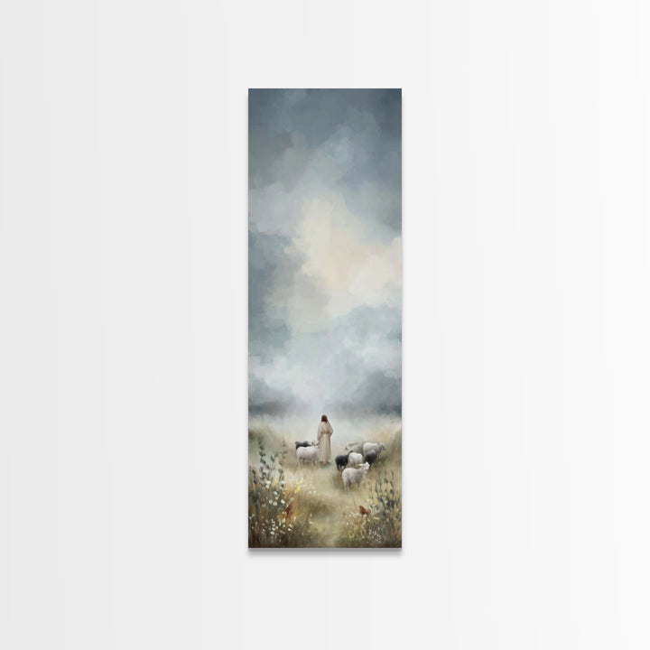 Pastures Of Grace – Framed Canvas Print – Tall Narrow Wall Art – Christian Art Canvas – Christian Art – Jesus Painting – Christian Decor