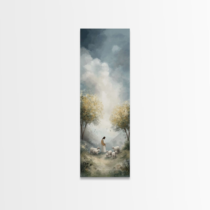 Gentle Shepherd – Framed Canvas Print – Narrow Art – Christian Art – Christian Wall Art – Jesus Painting – Christian Art Canvas – Christian