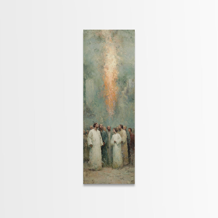 Spirit Of Gathering, Framed Canvas Print, Tall Narrow Wall Art, Christian Art Painting, Christian Christmas Art, Subtle Christian Paintings