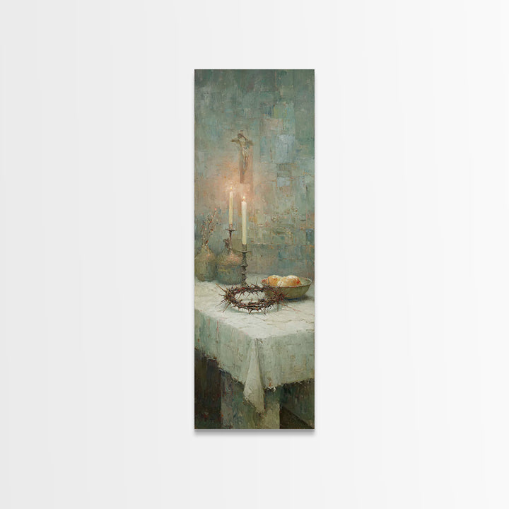 Table Of Redemption – Framed Canvas Print – Vintage Christian Art – Christian Art Work – Tall Narrow Wall Art – Christmas Art – Christian D