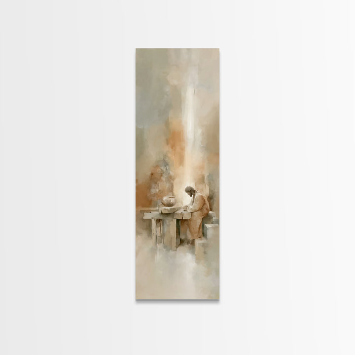 Humble Labor Light, Framed Canvas Print, Narrow Art, Christian Art Canvas, Jesus Painting, Christian Wall Art, Subtle Christian Art