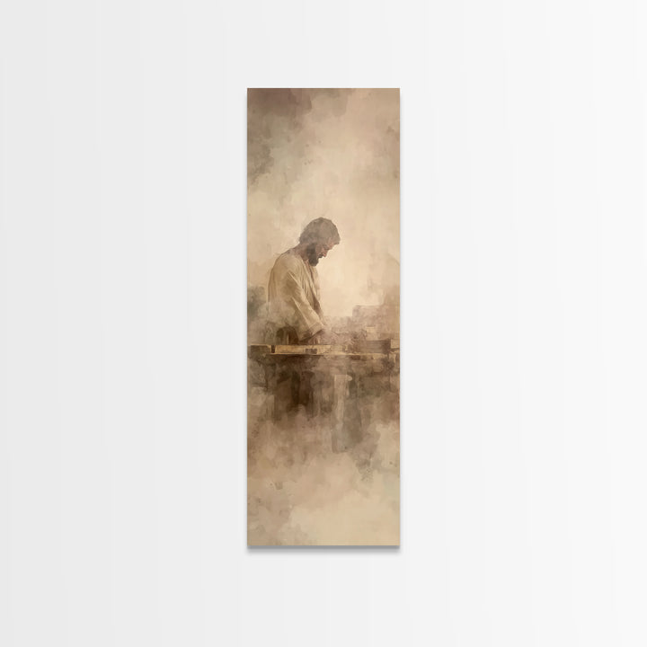 Quiet Carpenter Grace – Framed Canvas Print – Tall Skinny Art Print – Christian Art Canvas – Christian Painting – Christian Wall Art – Mini