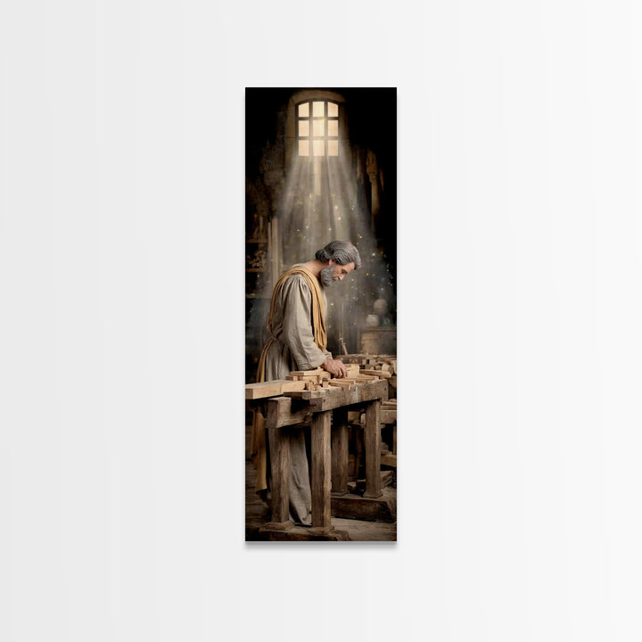 Heavenly Carpenter Grace – Framed Canvas Print – Tall Skinny Art Print – Christian Wall Art – Jesus Painting – Christian Art Canvas – Chris