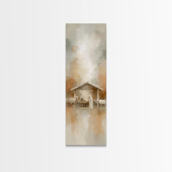 Humble Stable Night – Framed Canvas Print – Tall Skinny Art Print – Christian Art – Christmas Art – Christian Wall Art – Christian Art Canv