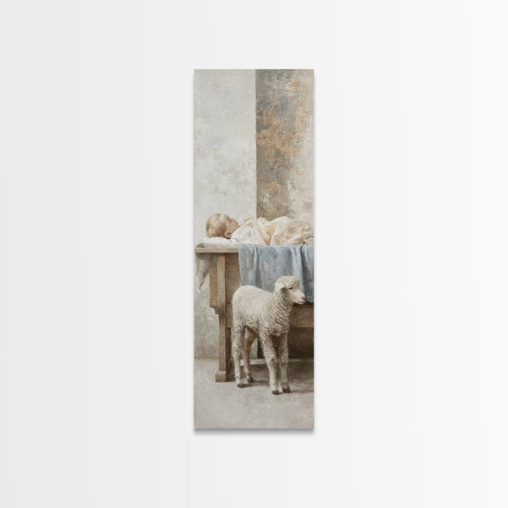 Graceful Nativity Light – Framed Canvas Print – Christian Wall Art – Jesus Christmas Art – Christian Art Canvas – Tall Narrow Wall Art