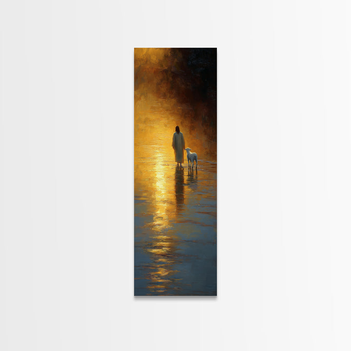 Shepherd’s Dawn Path – Framed Canvas Print – Christian Art Print – Jesus Painting – Christian Wall Art – Tall Narrow Wall Art