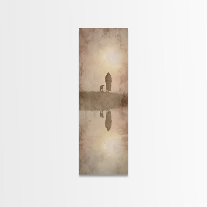 Silent Shepherd Walk – Framed Canvas Print – Christian Art Canvas – Christian Wall Art – Jesus Painting – Tall Skinny Art Print – Christian
