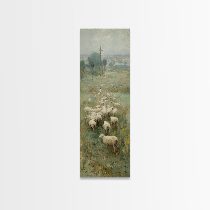 Field Of His Flock – Framed Canvas Print – Christian Art – Christian Wall Art – Christian Art Canvas – Jesus Painting – Narrow Art