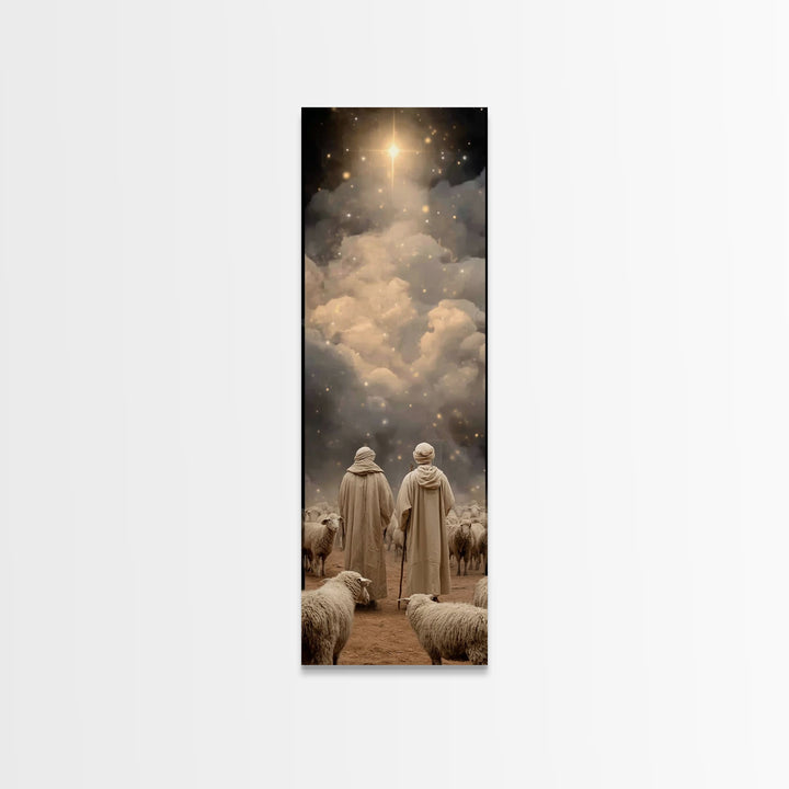Bethlehem’s Calling Light – Framed Canvas Print – Christian Art Canvas – Narrow Art – Christian Christmas Art – Christian Wall Art