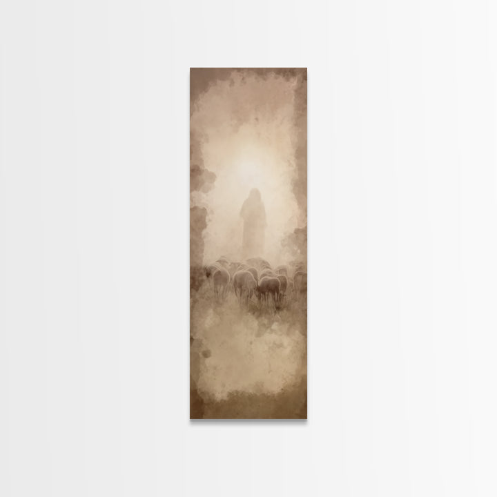 Shepherds In Light - Framed Canvas Print - Christian Wall Art - Narrow Art - Jesus Painting - Christmas Art - Christian Art Canvas