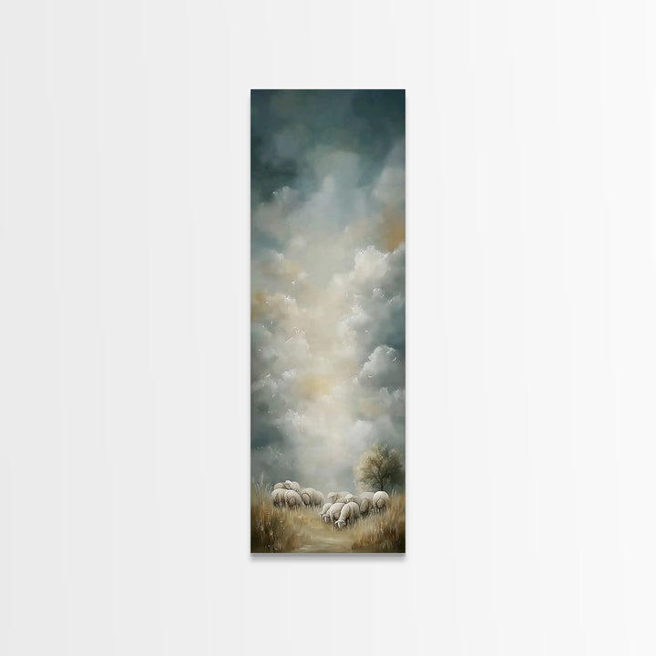 Pastoral Dawn Grace,Framed Canvas Print,Christian Art Canvas,Tall Skinny Art Print,Christian Christmas Art,Jesus Wall Art,Christian Decor