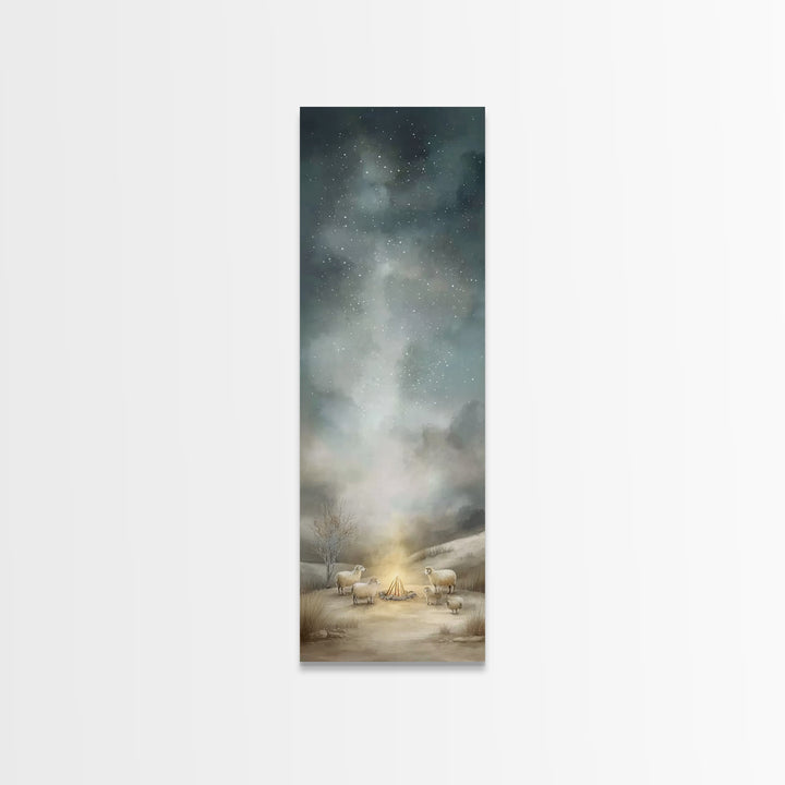 Gentle Pasture Sky | Framed Canvas Print | Christian Wall Art | Tall Skinny Art Print | Jesus Canvas Art | Christmas Decor | Christian Gift