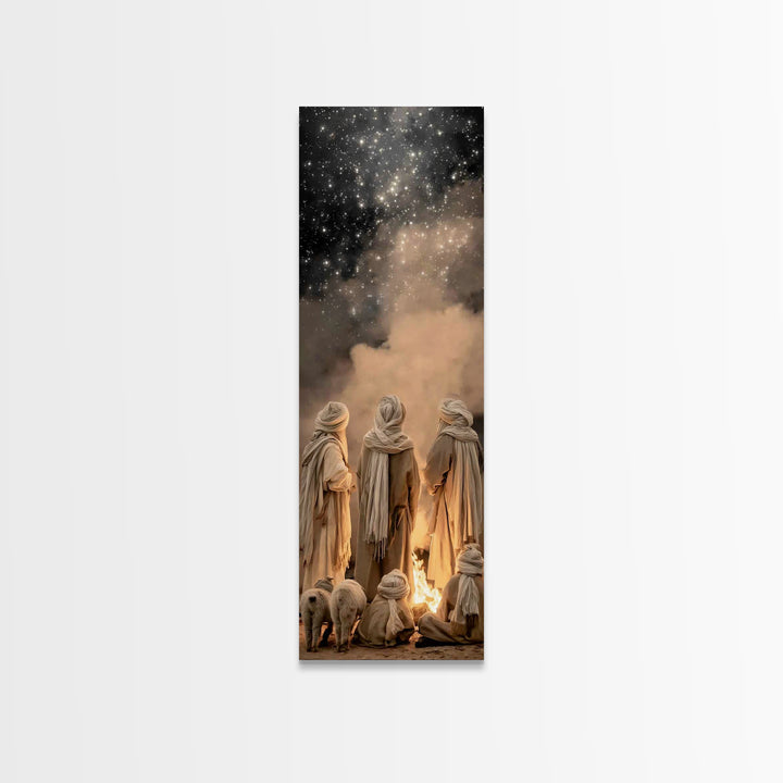 Night Vigil Peace | Framed Canvas Print | Christian Christmas Art | Narrow Art | Jesus Wall Art | Christian Painting | Christian Decor
