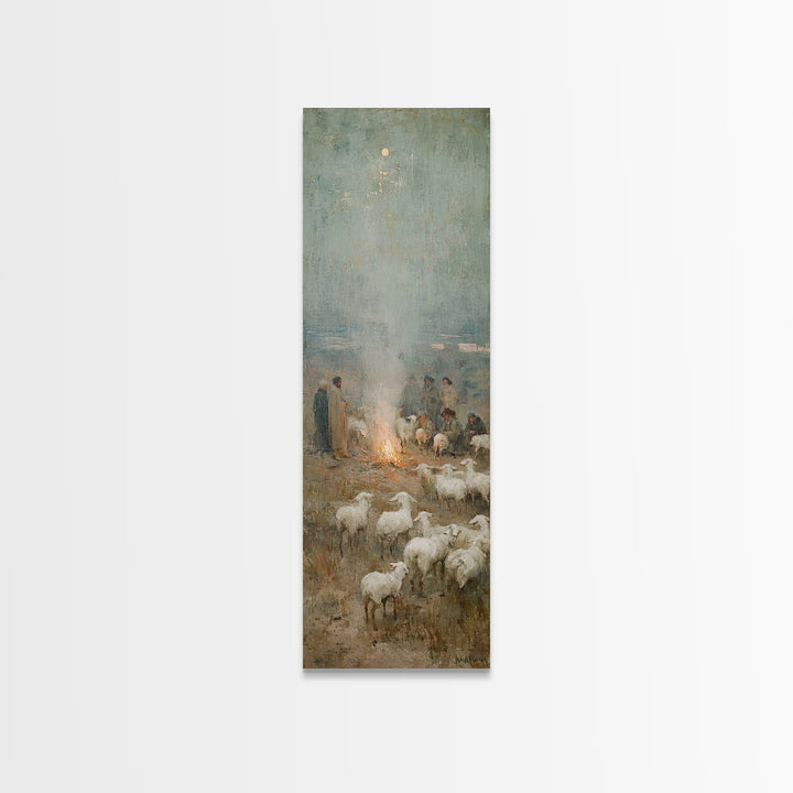 Moonlit Shepherd Circle | Framed Canvas Print | Christian Art Canvas | Christian Wall Art | Jesus Painting | Skinny Art | Christian Christm