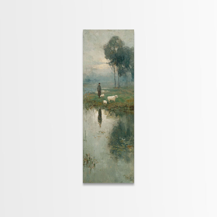 Pasture Morning Peace – Framed Canvas Print – Christian Art Canvas – Christian Painting – Tall Skinny Art Print – Christian Wall Art – Jesu