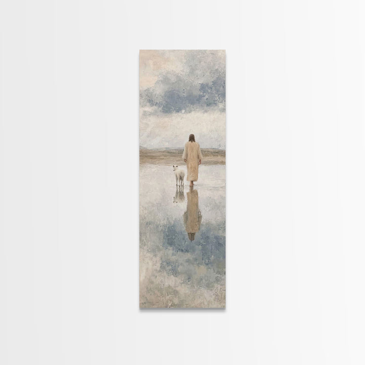 Shepherd’s Still Path – Framed Canvas Print – Christian Art Print – Jesus Painting – Christian Wall Art – Skinny Art – Modern Christian Art