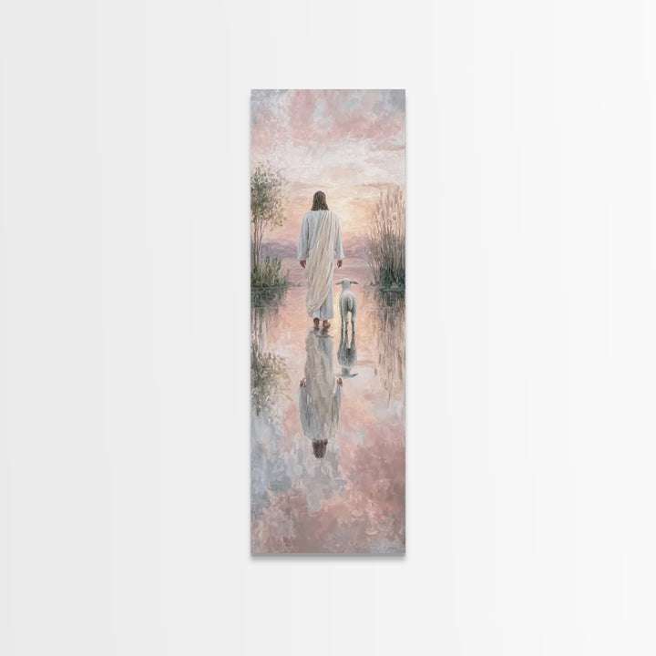 Twilight Shepherd Calm – Framed Canvas Print – Christian Wall Art – Jesus Painting – Christian Art Canvas – Skinny Art – Christian Gift