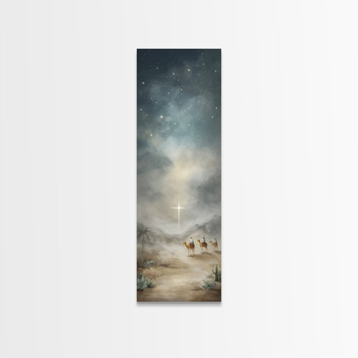 Bethlehem Night Star – Framed Canvas Print – Christmas Art – Christian Christmas Art – Christian Wall Art – Skinny Art – Framed Christmas A