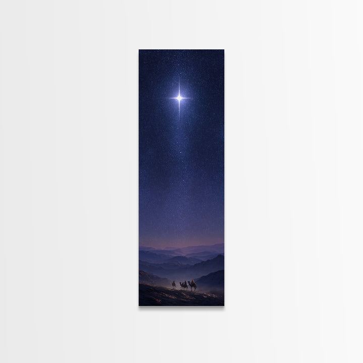 Holy Night Cross, Framed Canvas Print, Christian Art Canvas, Christian Wall Art, Christmas Art, Skinny Art, Christian Christmas Art