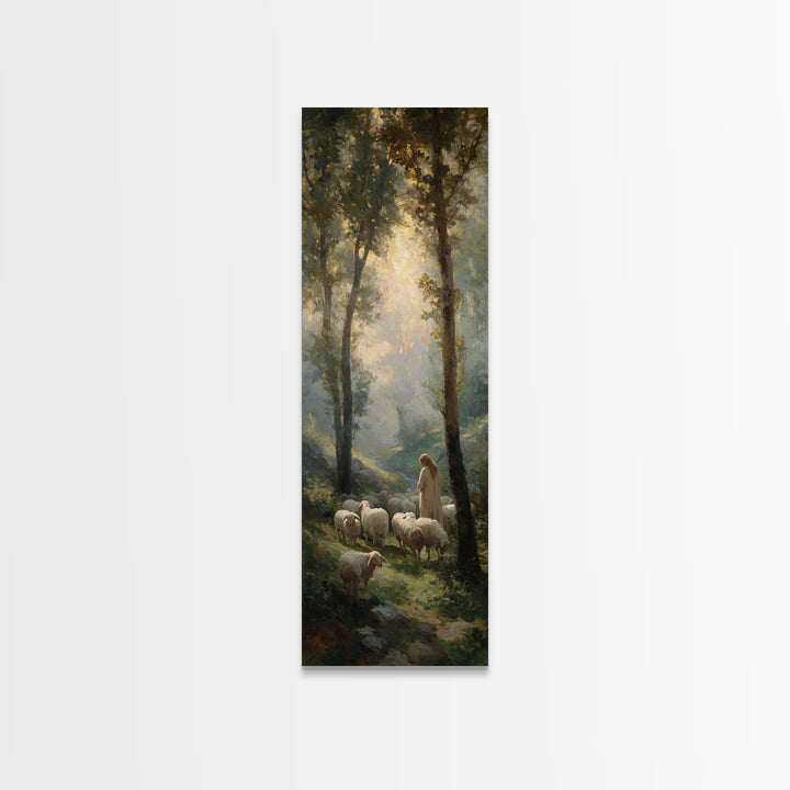 Shepherd’s Morning Calm, Framed Canvas Print, Christian Wall Art, Christian Art Canvas, Christmas Art, Tall Skinny Art Print, Christian Chr