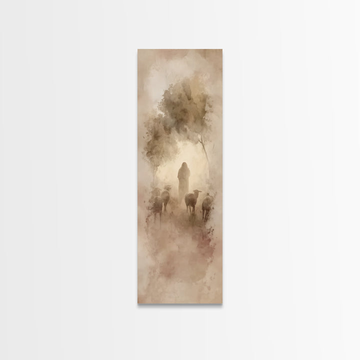 Shepherd’s Gentle Light – Framed Canvas Print – Christian Wall Art – Christian Art Canvas – Narrow Art – Jesus Painting – Christian Decor