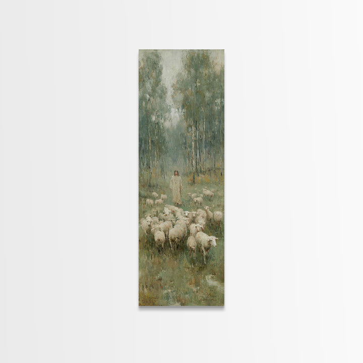 Pasture Serenity, Framed Canvas Print, Christian Art Canvas, Christian Wall Art, Tall Skinny Art Print, Jesus Painting, Christian Gift Idea