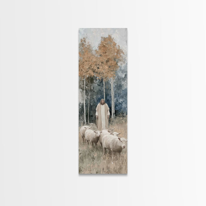 Autumn Shepherd Peace | Framed Canvas Print | Christian Art Canvas | Christian Wall Art | Narrow Art | Jesus Art Print | Christian Decor
