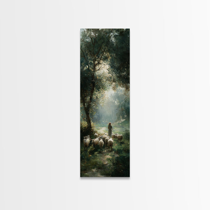 Garden Of The Shepherd – Framed Canvas Print – Christian Art Canvas – Christian Wall Art – Skinny Art – Jesus Painting – Christian Art