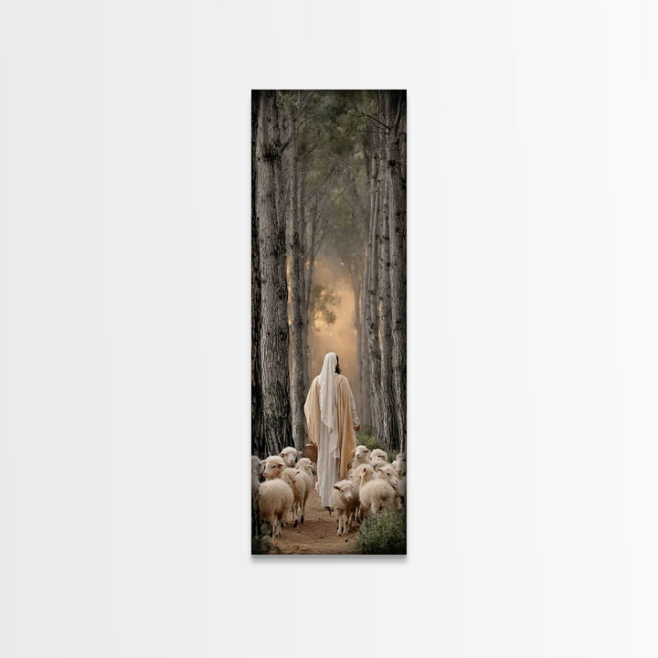 Woodland Guide, Framed Canvas Print, Christian Art Canvas, Christian Wall Art, Tall Narrow Wall Art, Jesus Painting, Christian Decor