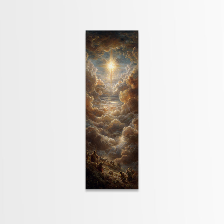 Heavenly Glory Rise – Framed Canvas Print – Narrow Art – Christian Art Canvas – Christian Christmas Art – Christian Wall Art – Jesus Painti