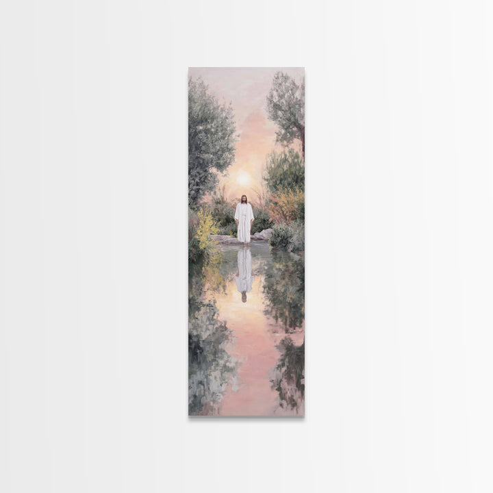 Dawn River Grace | Framed Canvas Print | Christian Art Canvas | Jesus Painting | Tall Skinny Art Print | Christian Wall Art | Modern Christ