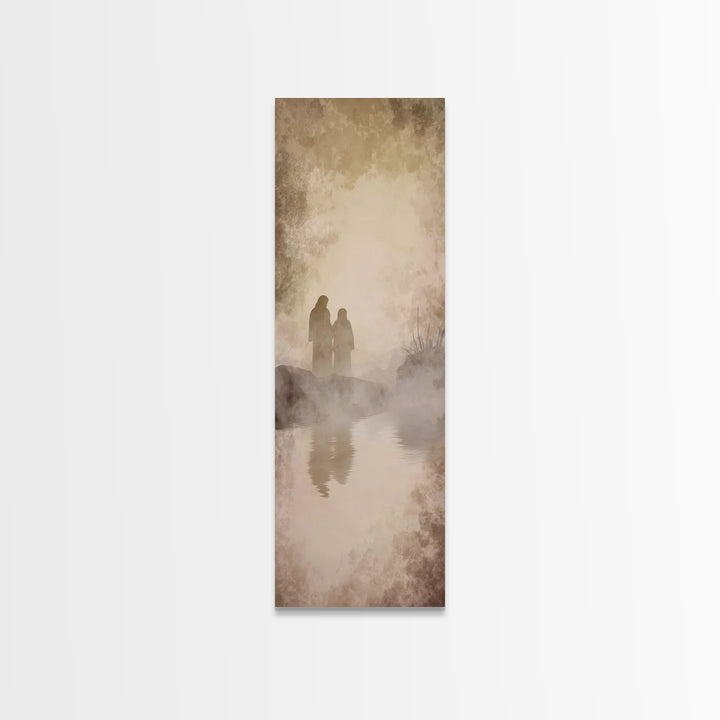 Quiet Morning Walk, Framed Canvas Print, Christian Art Print, Jesus Painting Canvas, Narrow Art, Christian Decor, Minimalist Christian Art,