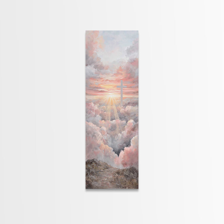 Cross Of Dawn | Framed Canvas Print | Christian Wall Art | Christian Art Canvas | Tall Skinny Art Print | Christian Christmas Art | Christi