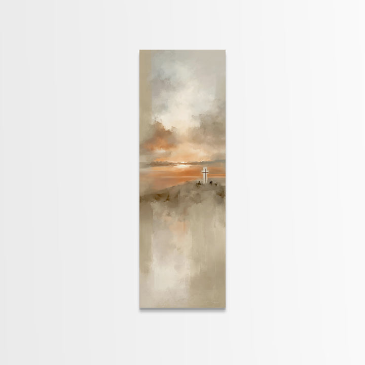 Cross At Sunset, Framed Canvas Print, Christian Wall Art, Skinny Art, Christian Art Canvas, Modern Christian Art, Christian Gift Ideas, Chr