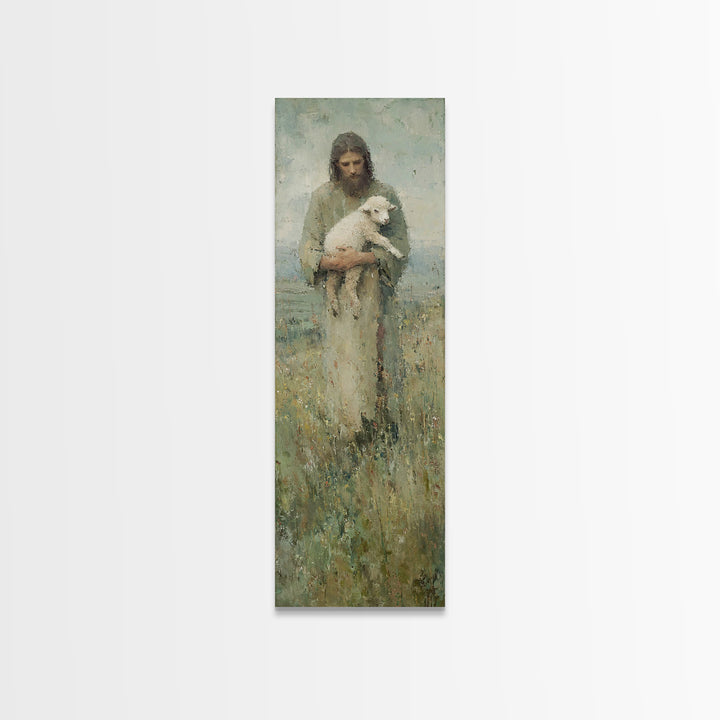 Shepherd’s Embrace, Framed Canvas Print, Jesus Painting, Christian Wall Art, Tall Narrow Wall Art, Christian Art Canvas, Christian Gift, Vi