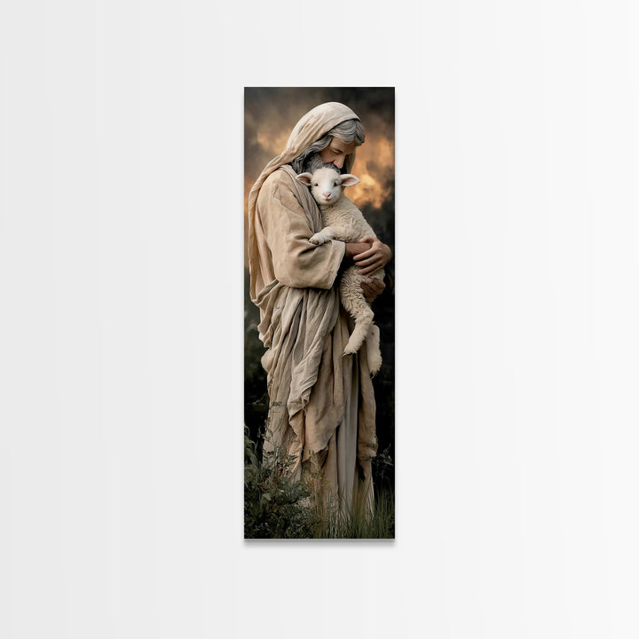 Lamb Of Mercy – Framed Canvas Print – Jesus Painting – Christian Wall Art – Narrow Art – Christian Art Canvas – Modern Christian Art – Chri