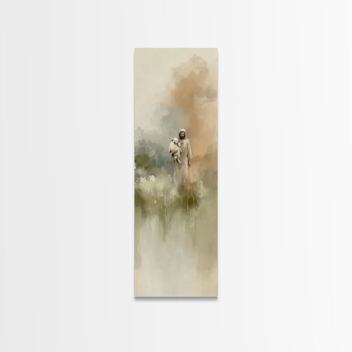 Gentle Shepherd | Framed Canvas Print | Christian Art Canvas | Tall Skinny Art Print | Christian Wall Art | Minimalist Christian Art | Jesu